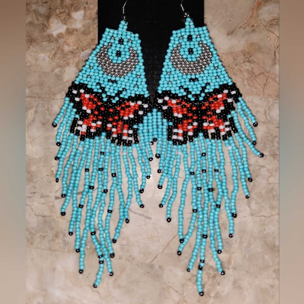 Fringe Beaded Earrings Southwestern Bohemian Cowgirl Handmade